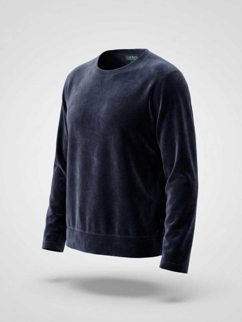 Lauren Ralph Lauren Blue-Gray Velour Sweatshirt | Size M | V-Notch Crewneck